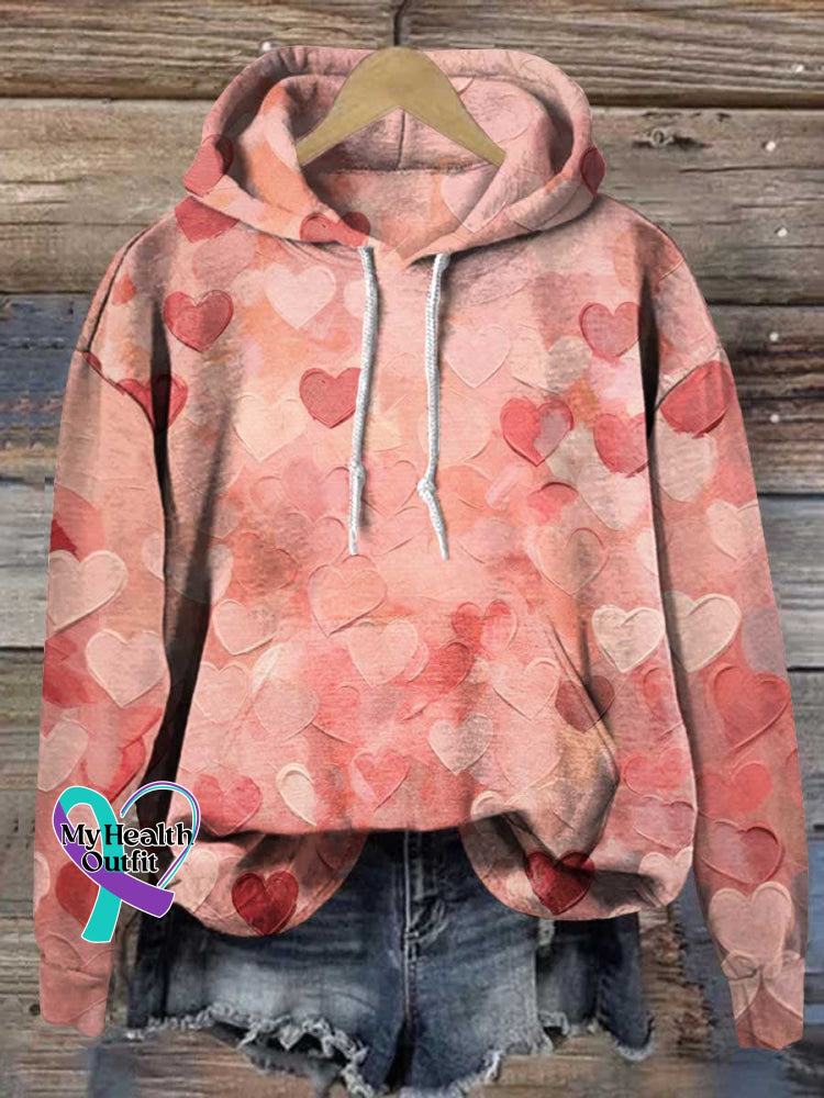 Heart Art Print Casual Sweatshirt Multicolor / S