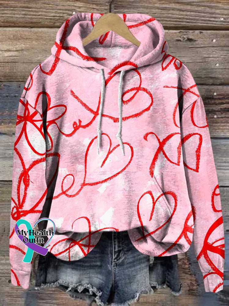 Heart Art Print Casual Sweatshirt Multicolor / S