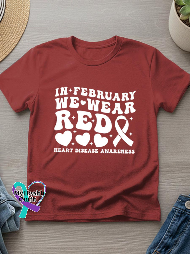 Heart Disease Awareness Art Casual T-Shirt Red / S