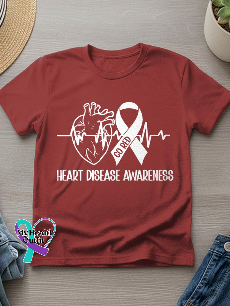 Heart Disease Awareness Art Casual T-Shirt Red / S