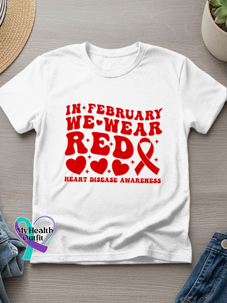 Heart Disease Awareness Art Casual T-Shirt White / S