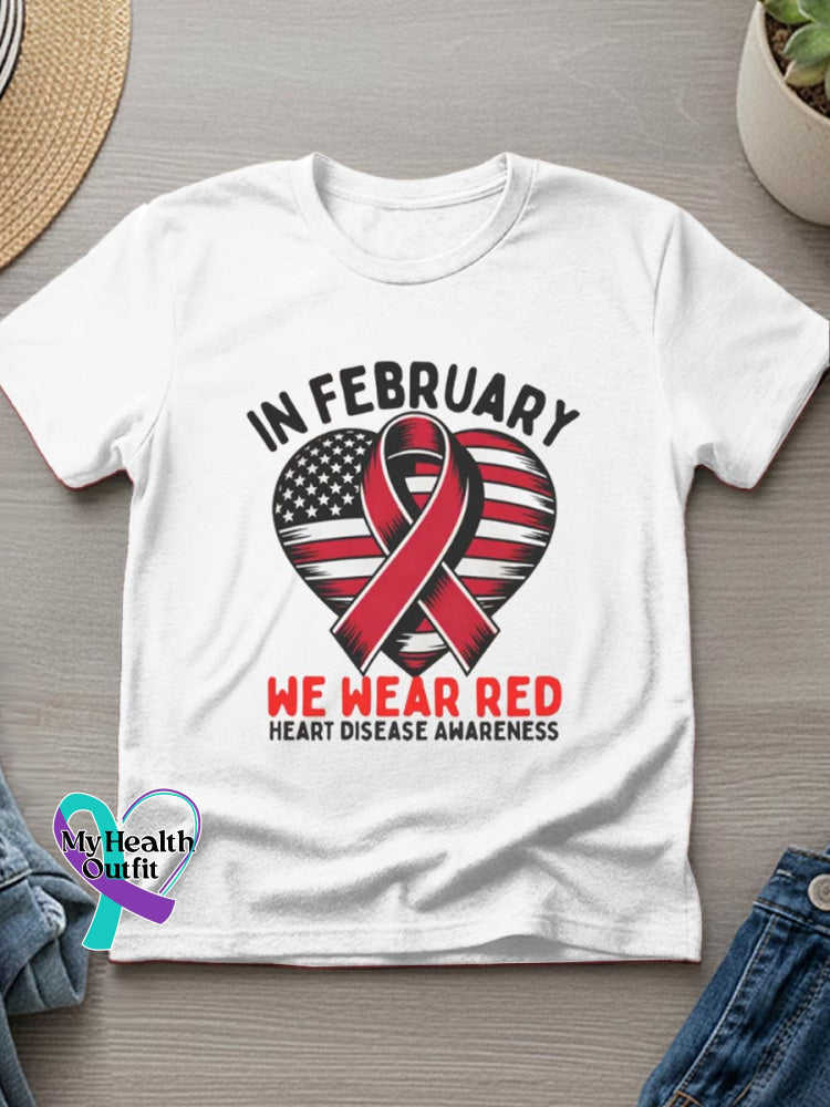 Heart Disease Awareness Art Casual T-Shirt White / S