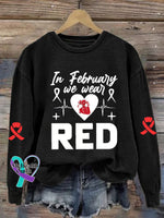 Heart Disease Awareness Art Print Casual Sweatshirt Black / S
