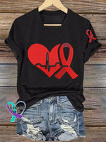 Heart Disease Awareness Art V-neck Casual T-Shirt Black / S