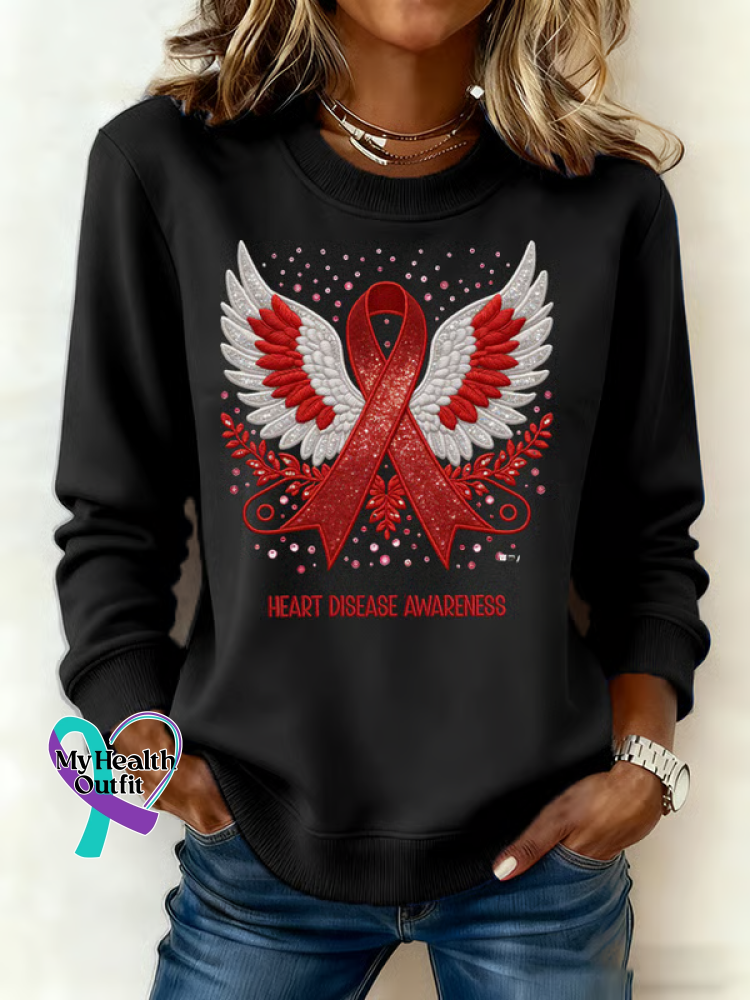 Heart Disease Awareness Print Casual Sweatshirt Black / S