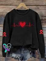 Heart Disease Awareness Print Casual Sweatshirt Black / S