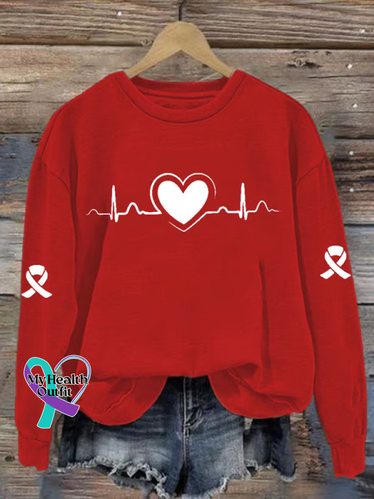 Heart Disease Awareness Print Casual Sweatshirt Red / S