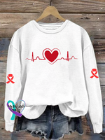 Heart Disease Awareness Print Casual Sweatshirt White / S