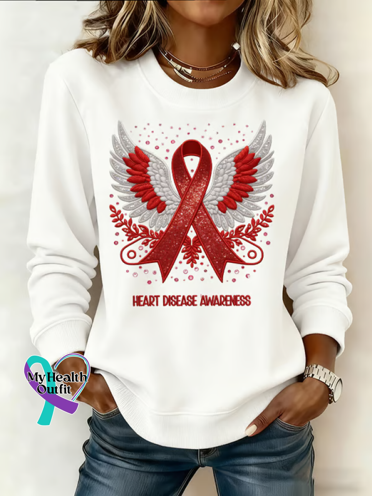 Heart Disease Awareness Print Casual Sweatshirt White / S