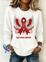 Heart Disease Awareness Print Casual Sweatshirt White / S