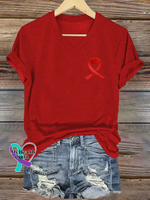 Heart Disease Awareness Ribbon V-neck Casual T-shirt Red / S