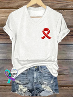 Heart Disease Awareness Ribbon V-neck Casual T-shirt White / S