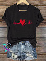Heart Disease Awareness V-neck Casual T-shirt Black / S