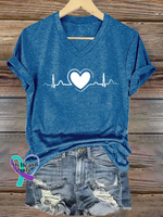 Heart Disease Awareness V-neck Casual T-shirt Blue / S