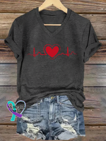 Heart Disease Awareness V-neck Casual T-shirt Grey / S