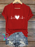 Heart Disease Awareness V-neck Casual T-shirt Red / S