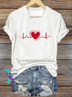 Heart Disease Awareness V-neck Casual T-shirt White / S