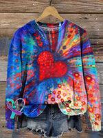 Heart Print Casual Sweatshirt Multicolor / S