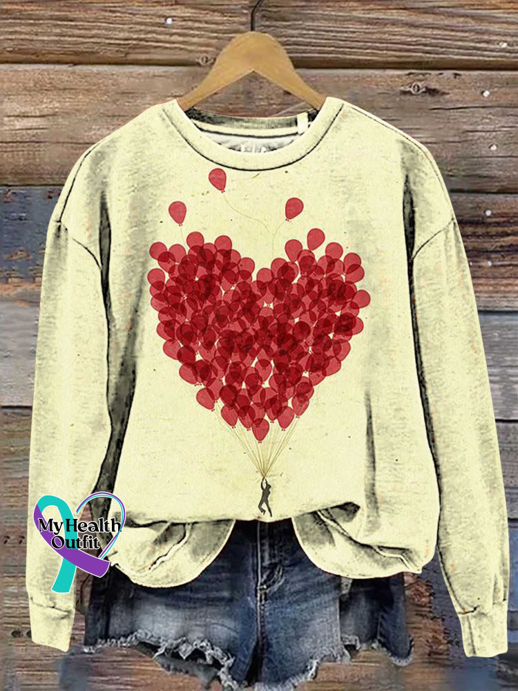 Heart Print Casual Sweatshirt Multicolor / S