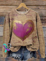 Heart Print Casual Sweatshirt Multicolor / S