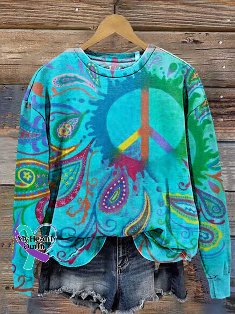 Hippie Peace Sign Paisley Love And Casual Sweatshirt Multicolor / S