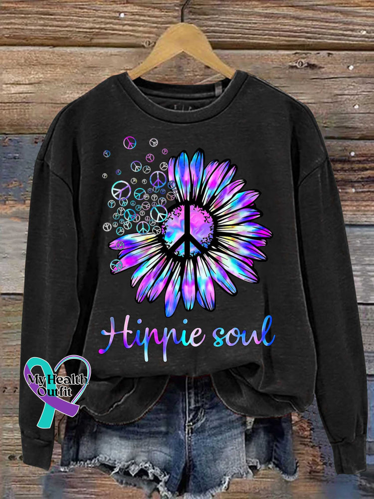 Hippie Soul Peace Sign Casual Sweatshirt Black / S