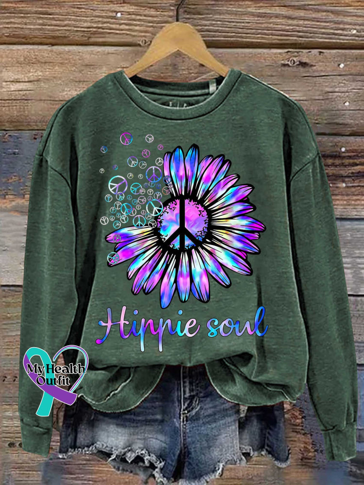 Hippie Soul Peace Sign Casual Sweatshirt Green / S