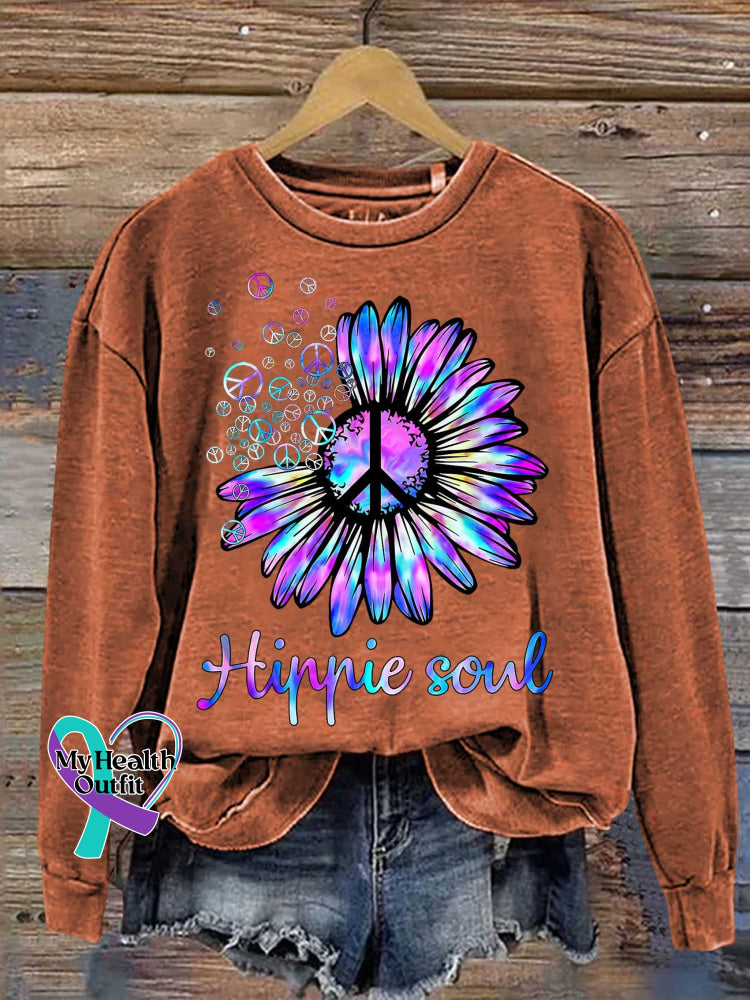 Hippie Soul Peace Sign Casual Sweatshirt Orange / S