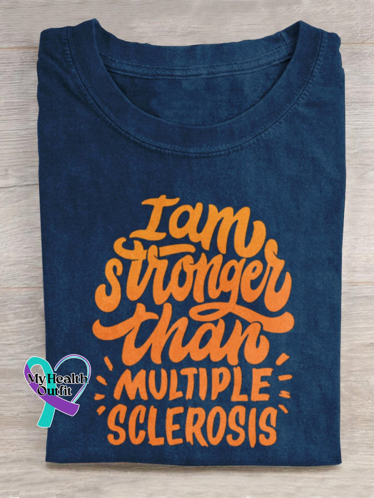 ’I Am Stronger Than Multiple Sclerosis’ Sclerosis Awareness Texts Graphic Printed T-Shirt Blue / S