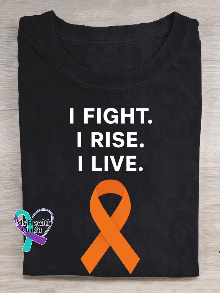 I Fight. I Rise. I Live. Multiple Sclerosis Awareness Print T-shirt Black / S