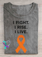 I Fight. I Rise. I Live. Multiple Sclerosis Awareness Print T-shirt Grey / S