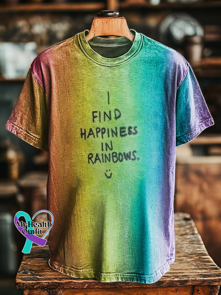I Find Happiness In Rainbows Rainbow Print Casual Round Neck Short Sleeve T-Shirt Multicolor / S