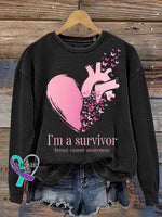 I’m A Survivor Breast Cancer Awareness Print Casual Sweatshirt Black / S