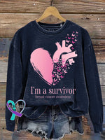 I’m A Survivor Breast Cancer Awareness Print Casual Sweatshirt Blue / S