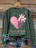 I’m A Survivor Breast Cancer Awareness Print Casual Sweatshirt Green / S