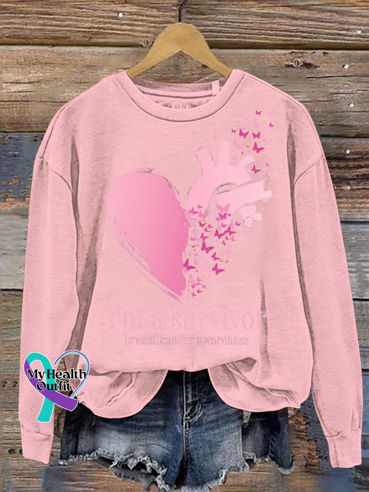 I’m A Survivor Breast Cancer Awareness Print Casual Sweatshirt LightPink / S