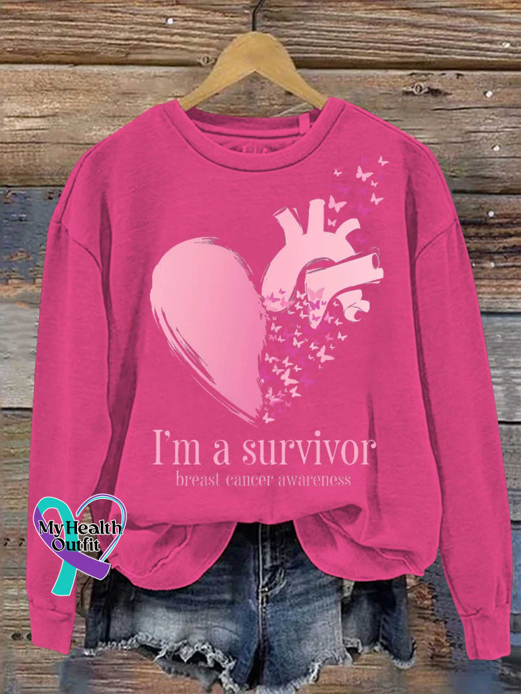 I’m A Survivor Breast Cancer Awareness Print Casual Sweatshirt Pink / S