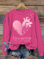 I’m A Survivor Breast Cancer Awareness Print Casual Sweatshirt Pink / S