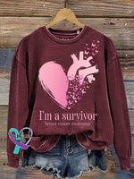 I’m A Survivor Breast Cancer Awareness Print Casual Sweatshirt Red / S