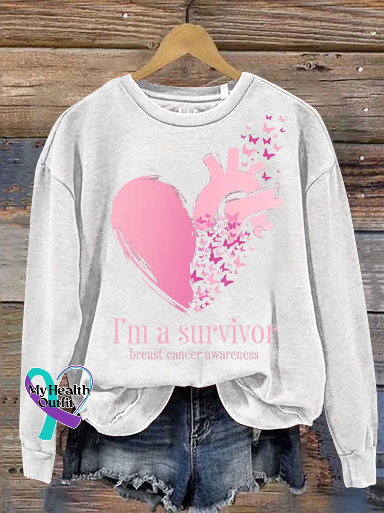 I’m A Survivor Breast Cancer Awareness Print Casual Sweatshirt White / S