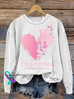 I’m A Survivor Breast Cancer Awareness Print Casual Sweatshirt White / S