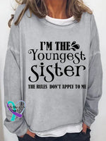 I’m The Youngest Sister Print Long Sleeve Pullover Grey / S