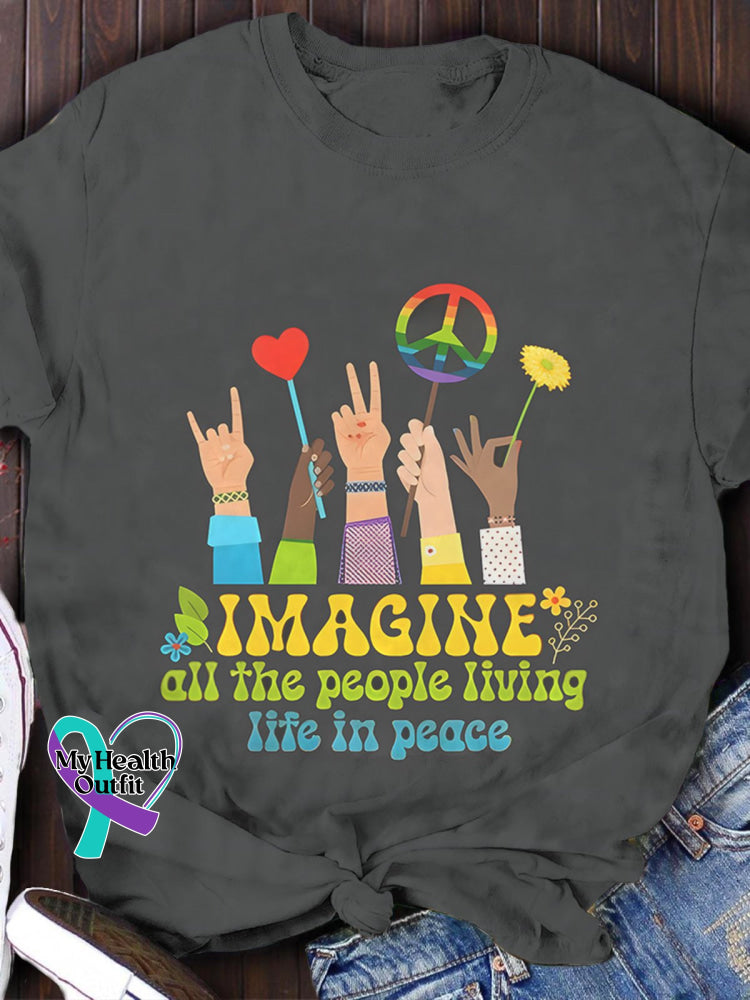 Imagine All The People Living Life In Peace Print T-Shirt Black / S
