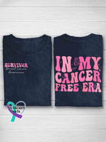 In My Cancer Free Era October Pink Art Print Casual T-Shirt Blue / S