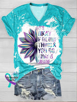 It’s Okay Sunflower Print Short Sleeve T-Shirt Blue-Green / S