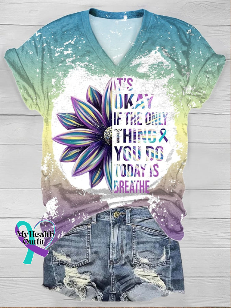 It’s Okay Sunflower Print Short Sleeve T-Shirt Light Purple / S