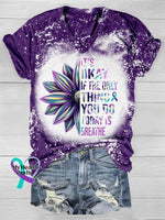 It’s Okay Sunflower Print Short Sleeve T-Shirt Purple / S