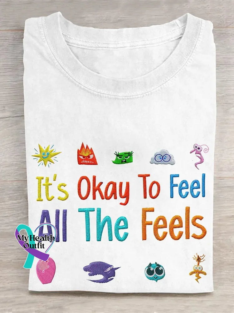 It’s Okay To Feel All The Feels Vintage Art Print Shirt White / S