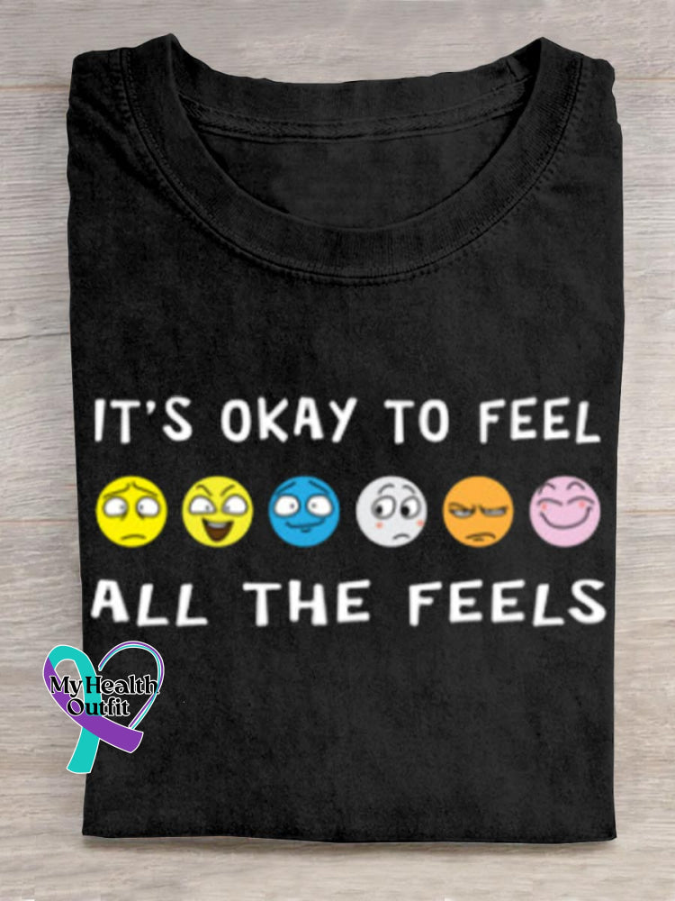 It’s Okay To Fell All The Feels Art Print T-shirt Black / S