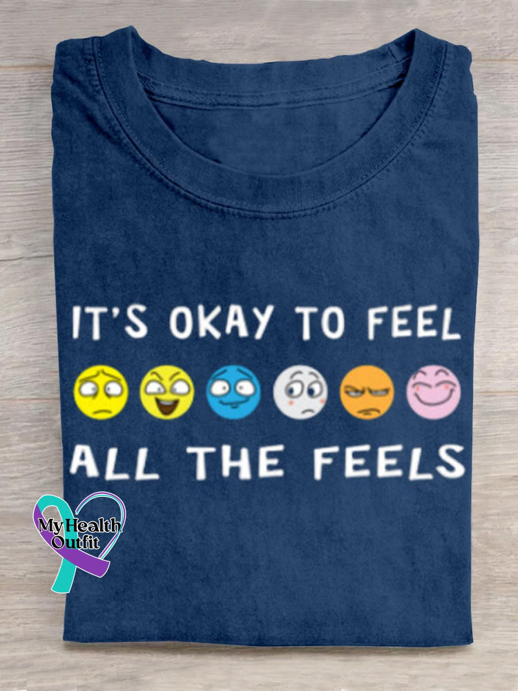 It’s Okay To Fell All The Feels Art Print T-shirt Blue / S